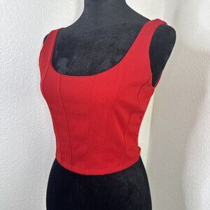 Red Sleeveless Crop Top By Attirance With‎ Scoop Neck & Fitted Design